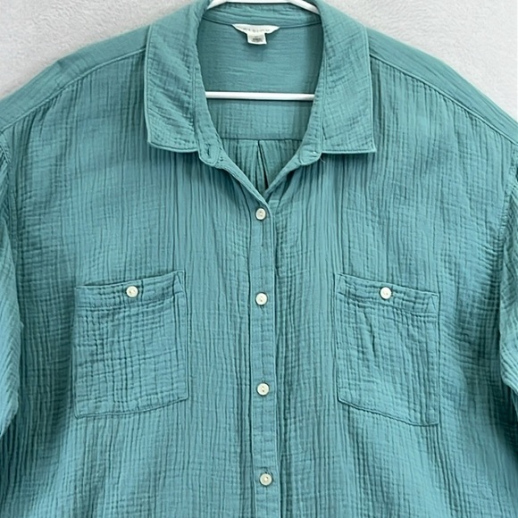 Caslon Women’s Button-Front Shirt/Tunic Sz 2X Aqua 100% Cotton Loose & Comfy Fit - Picture 2 of 11